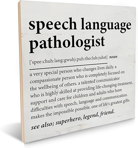 Regalos de patólogo del habla y lenguaje, regalo de terapeuta del habla, lenguaje patólogo, definición de madera, placa, recuerdo, hogar, oficina,