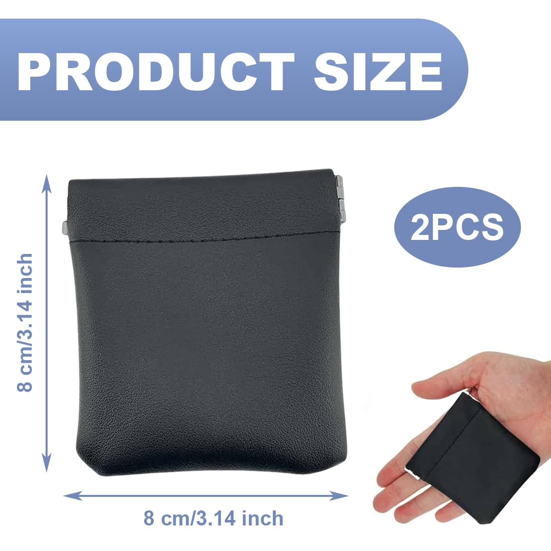 2pcs Bolsa De Almacenamiento Des Cierres Automático,Monedero Pequeño Des Piel Apretada Minimalista Negro,Para Hombre y Mujer,Fácil Almacenamiento Guardar Tarjetas,Cables De Datos y Joyas