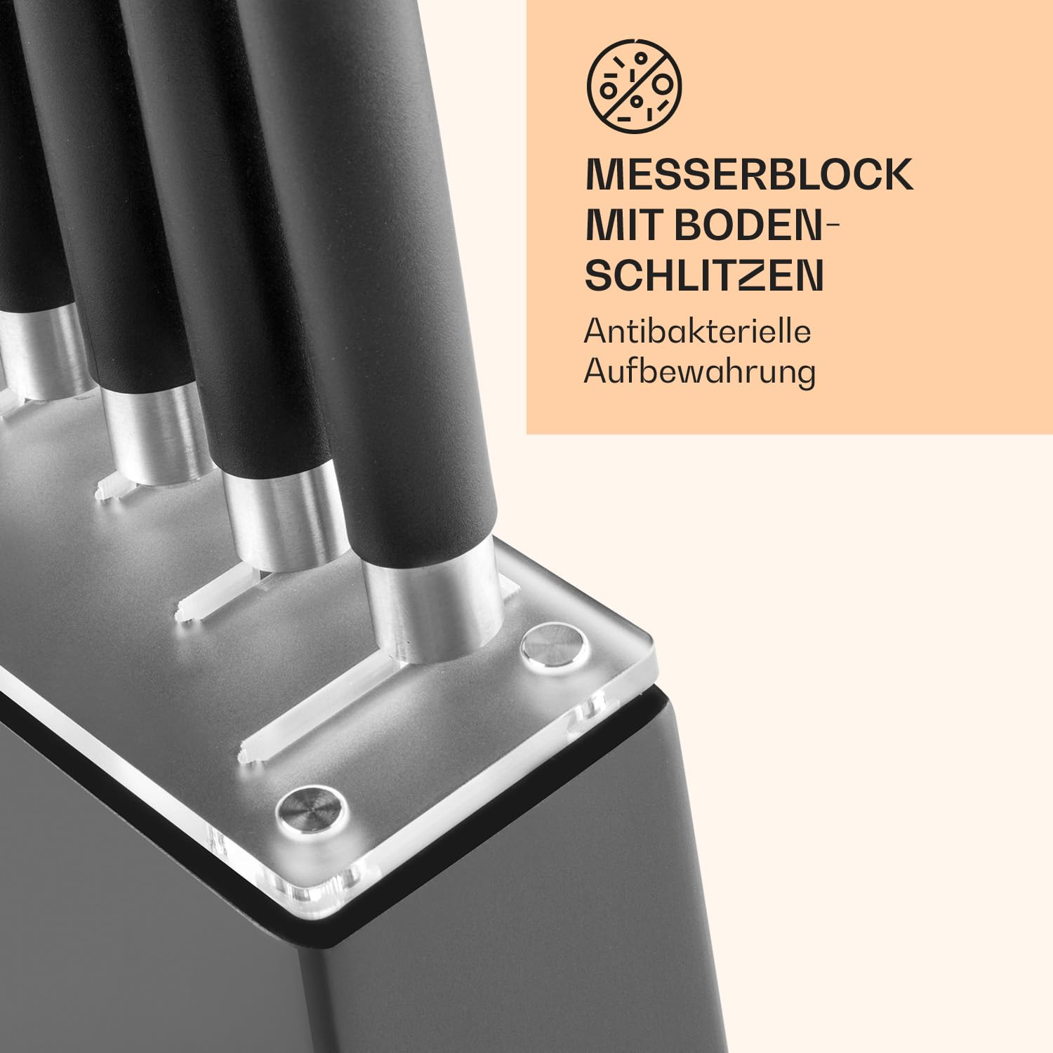 Klarstein Kitano - Messer-Set, Messerblock, 8-teilig, Präzisionsklingen, Rostfreier Edelstahl, Holzblock, Schwarz