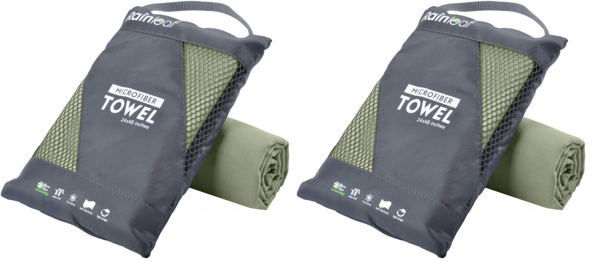Rainleaf Microfiber Towel Quick Dry Camping &amp; Travel &amp; Gym Towel. Compact | Super Absorbent, Lightweight, Fast Drying. Suitable for Beach, Bath, Backpacking, Hiking, Swim.