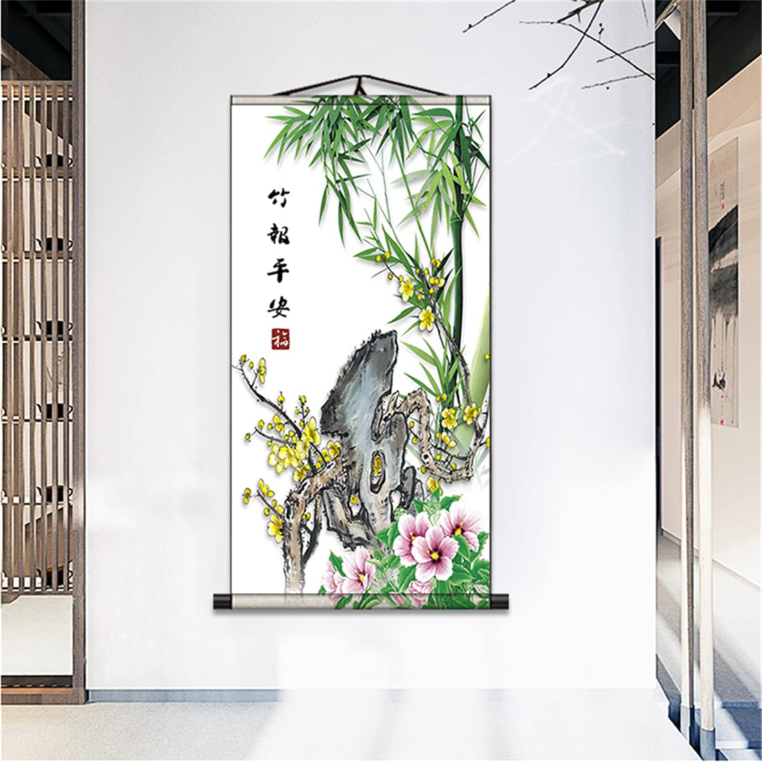 Amazon.co.jp: UXOWOXU 中国幸運竹吊り絵画 - 縁起の良いファンシー鯉
