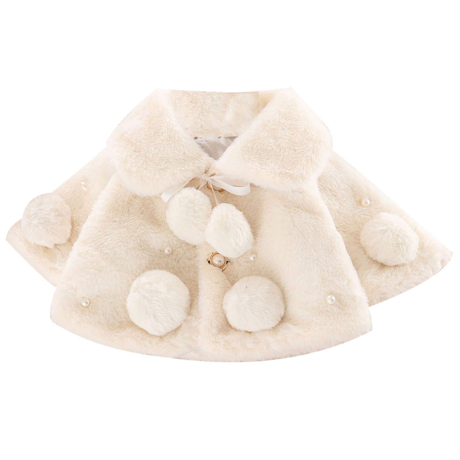 ranrann Scialle Principesse Pelliccia Sintetica da Neonata Bolero con Pompon Capo Festa Matrimonio Giacca del Mantello Inverno per Bimba Felpa Manica Lunga