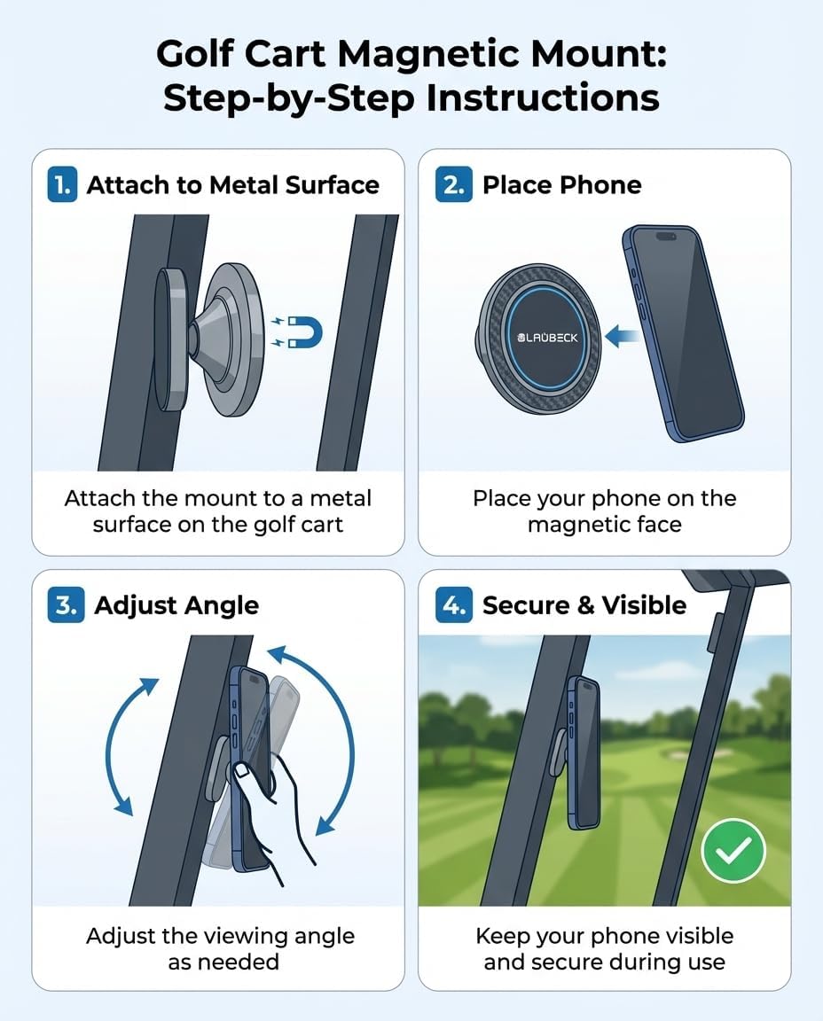 Premium Alloy Magnetic Golf Cart Phone Holder - Universal MagSafe Mount for iPhone & Android - Compatible with Club Car, EZGO, Yamaha, Icon - Golf Cart Accessories - Image 4
