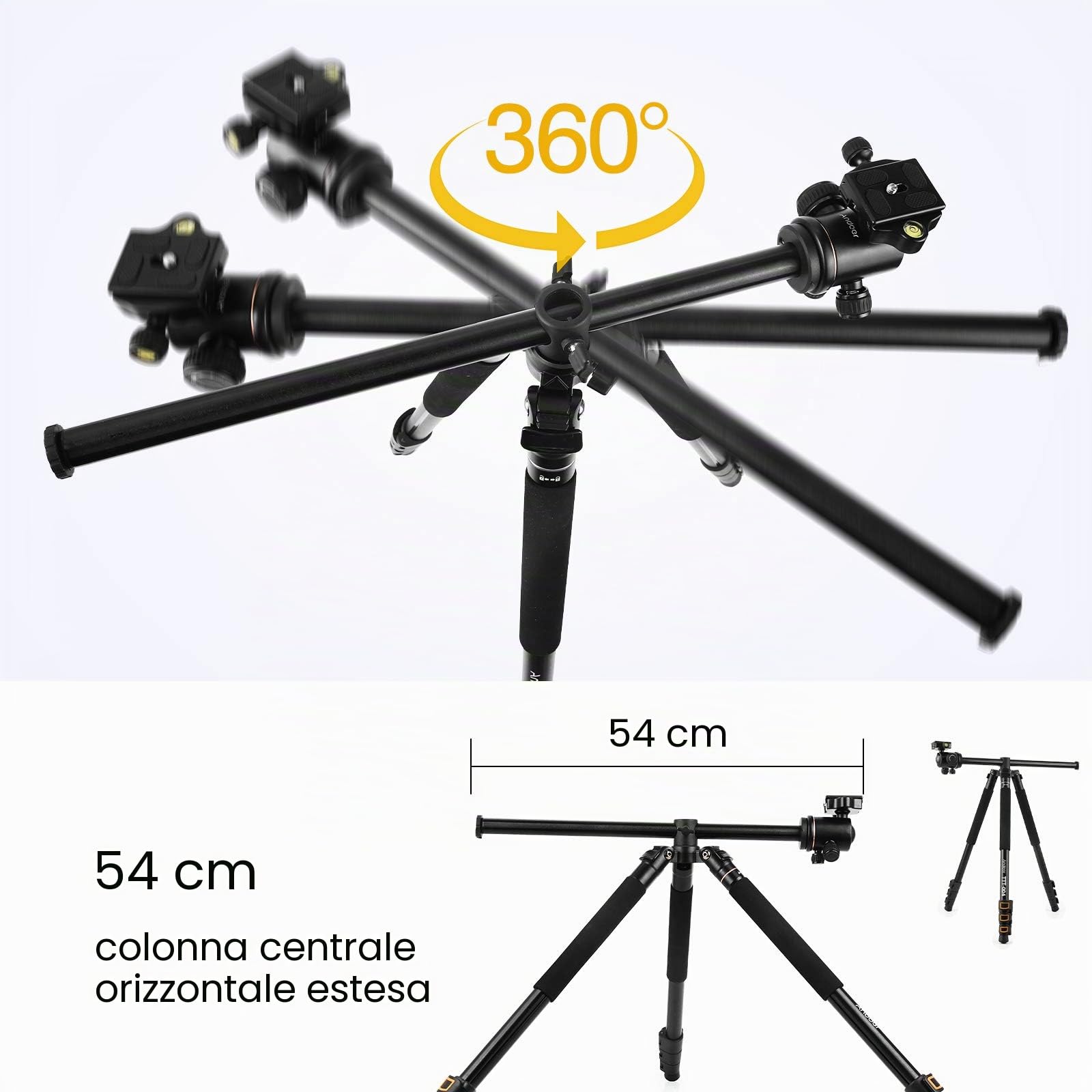Treppiedi Fotocamera 200cm, Andoer Treppiede Fotocamera Monopiede Fotografico Leggero da Viaggio Colonna Girevole 360° e Testa a Sfera per Riprese Macro e Panoramiche Compatibile Camera