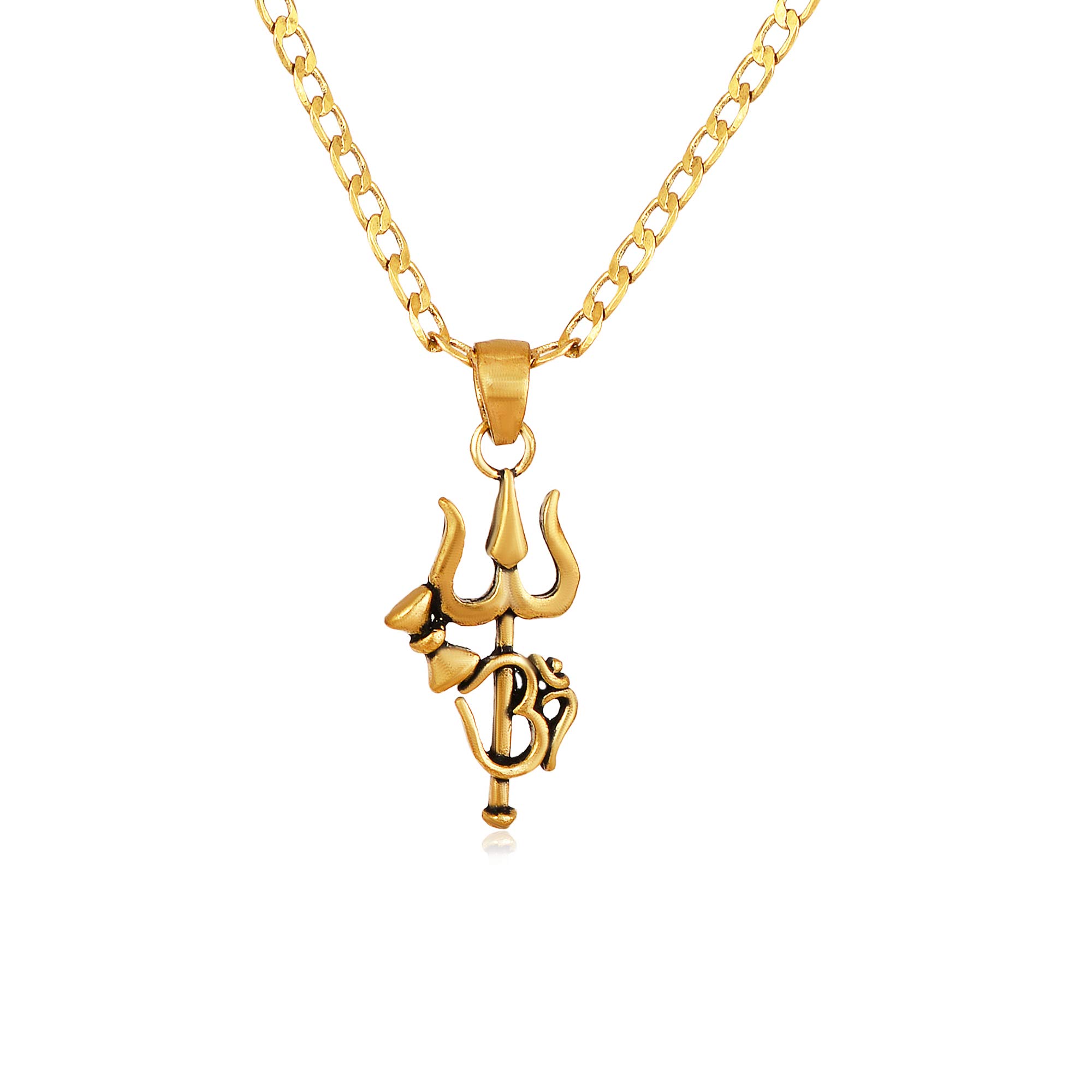 Shiva Trishul with OM Damroo Gold Plated Pendant with Chain for Men's and Women's