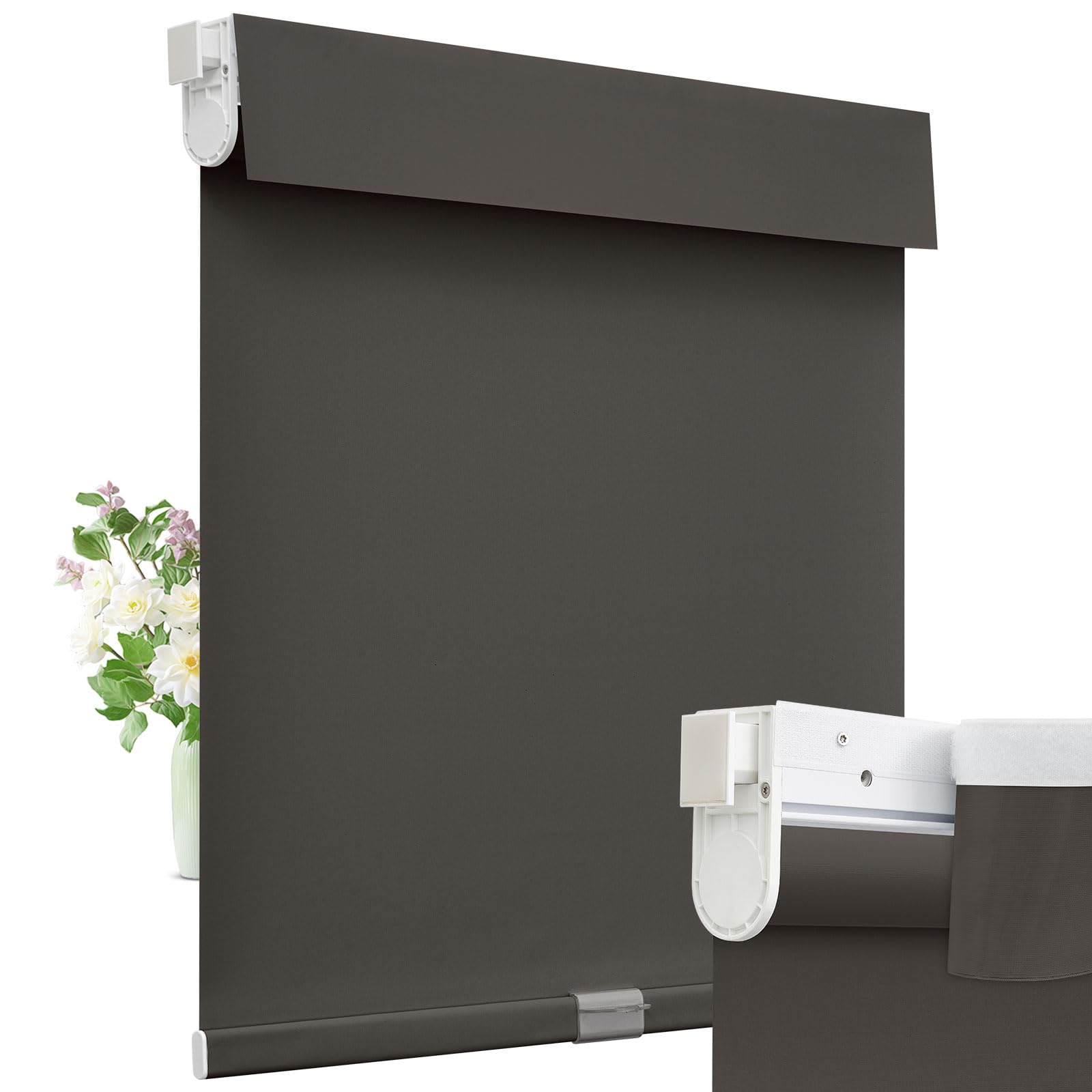 Moonice Cordless Roller Blinds No Drill Blinds for Windows Valance Blackout Shades Thermal Insulated Easy to Install Waterproof Window Shades for Home Kitchen Bathroom (Brown, 61cm W x 163cm H)