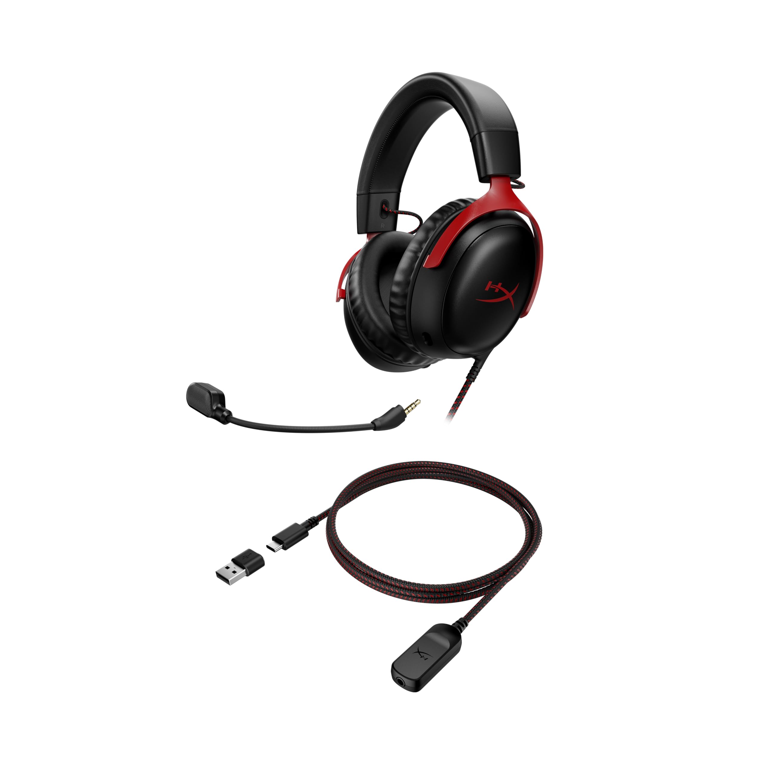 HyperX Cloud III Gaming-Headset Kabelgebunden 53-mm-Treiber Memory Foam DTS Noise-Cancelling Mikrofon USB-C USB-A 3,5mm PC PS5 PS4 Xbox Switch Mac Schwarz Rot
