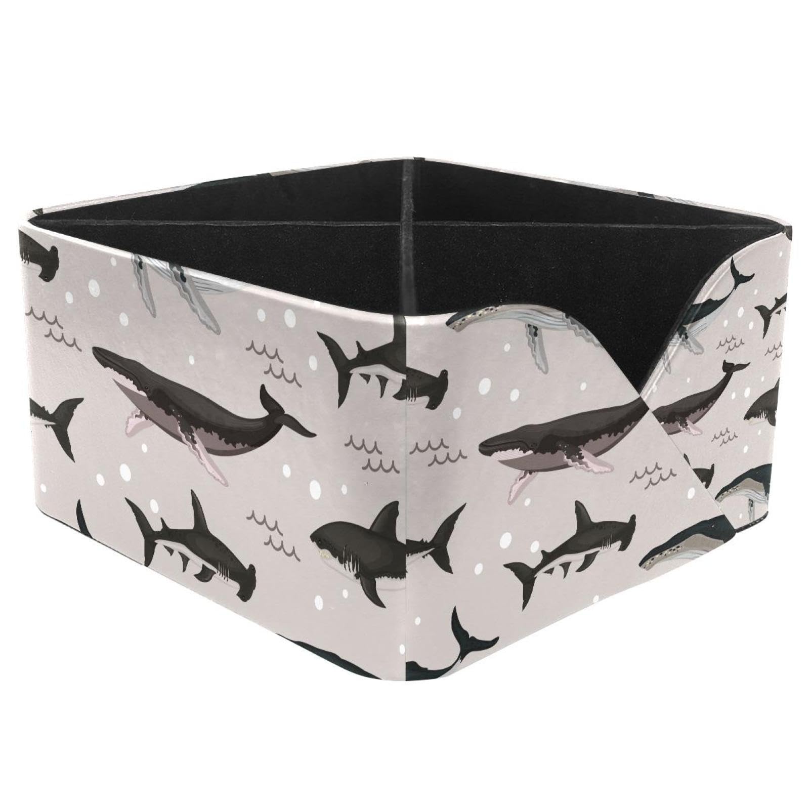 KengjuTesu Marine Species Pattern Whales Sharks Desktop Organizer Pen Holder, Rectangular Pencil Cup for Office, Study and Makeup Stations