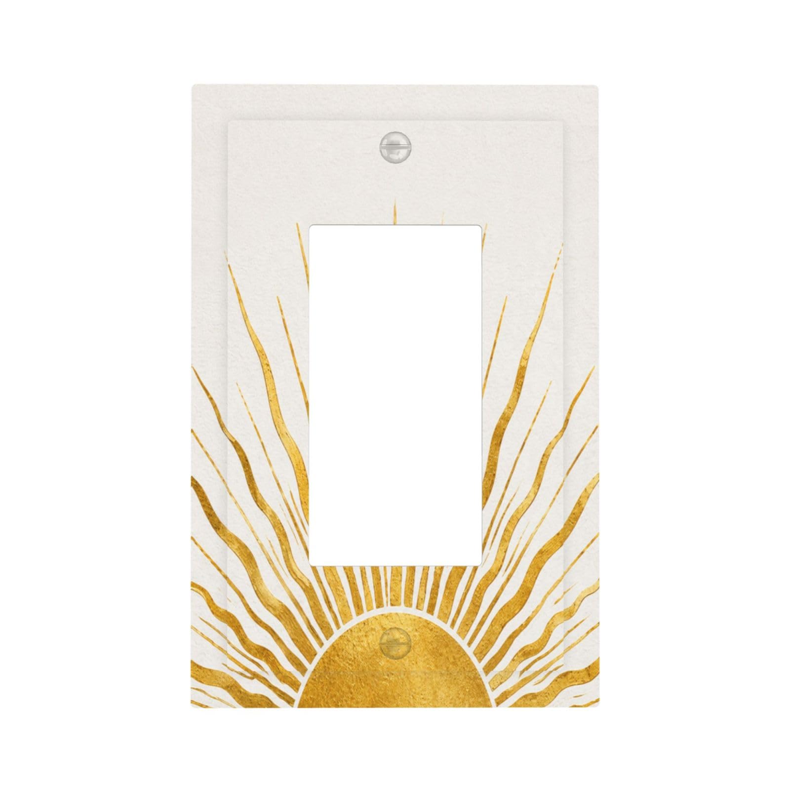 Xuejiaku Decorative Outlet Covers Boho Gold Sun 1 Gang Rocker Light Switch Covers Single Gfci Wall Plate Modern Abstract Gold Sunburst Switchplate Plug Faceplate for Bedroom Home Decor