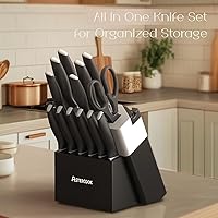 Vista 8 de Astercook Knife Set, Kitchen Knives with Block and Sharpener Ceramic Coating 15 Pcs German Stainless Steel Knives Sharp Blade Dishwasher Safe Deba