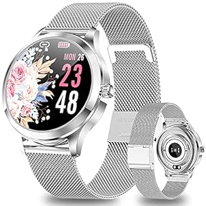 ANMI Smartwatch Damen Silber, IP68 Wasserdicht Fitness Tracker Smart Watch Damen,mit Weibliches Zyklusmanagement Pulsuhr Blutdruckmessgerät Schlafmonitor Damen Armbanduhr für Android iOS(Silber)