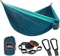 AnorTrek Lightweight Parachute Camping Hammock with Tree Straps & Carabiners - Double/Single Nylon, 500 lbs Capacity for Hiking Backpacking