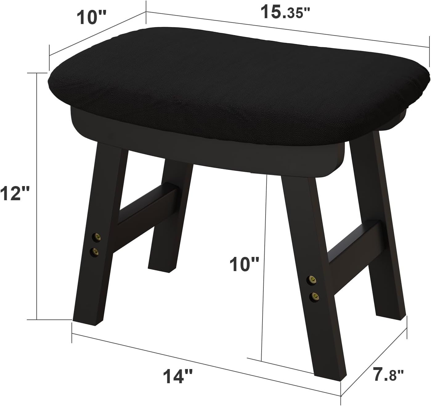 viewcare Small Ottoman Foot Rest, Black Foot Stool- Wooden Foot Stool for Living Room, Bedroom & Kitchen