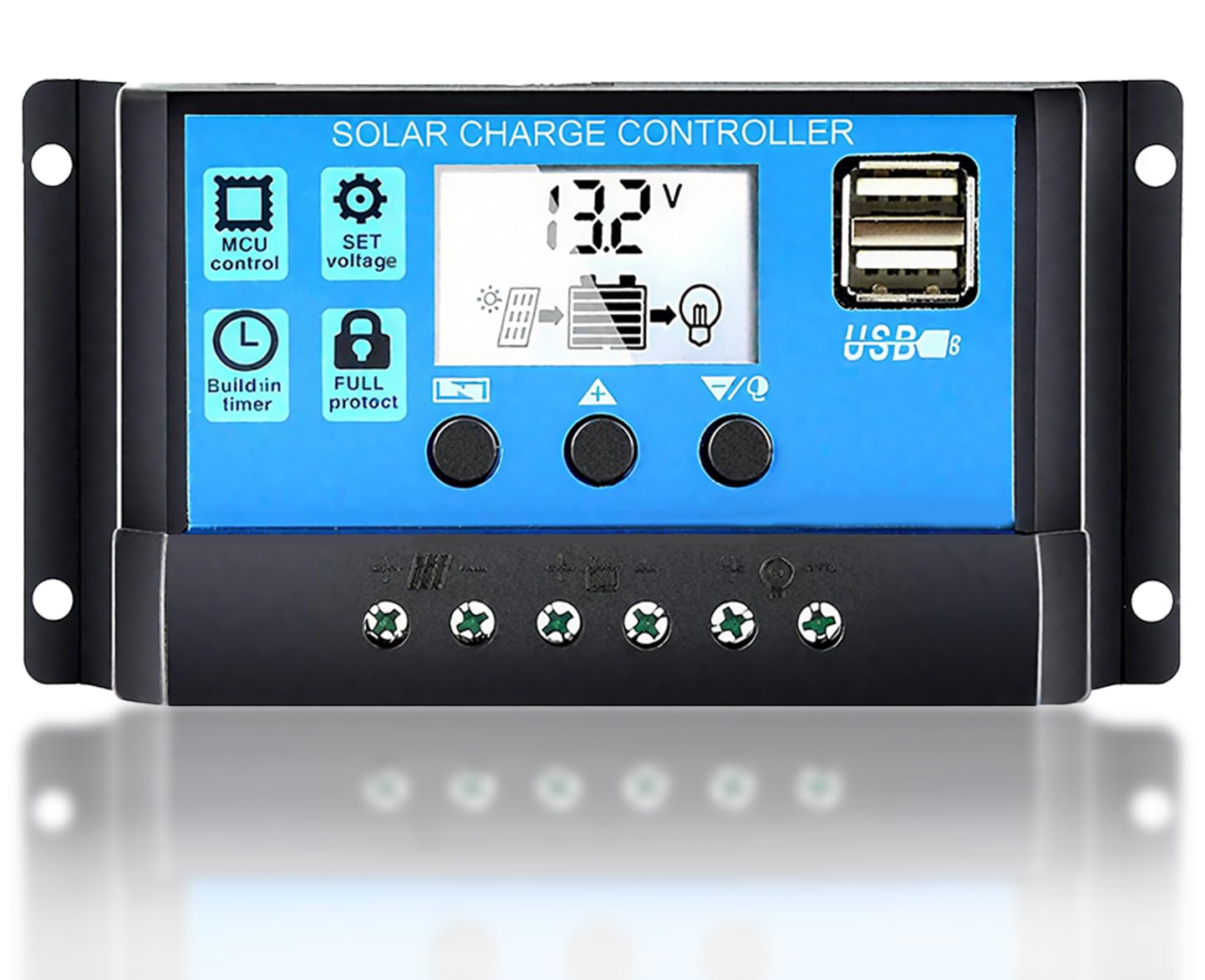 Y&H 10A 12V/24V Solar Charge Controller,Solar Panel Charge Controller Intelligent Regulator with Dual USB Port Auto Parameter LCD Display and Timer Setting ON/Off Hours