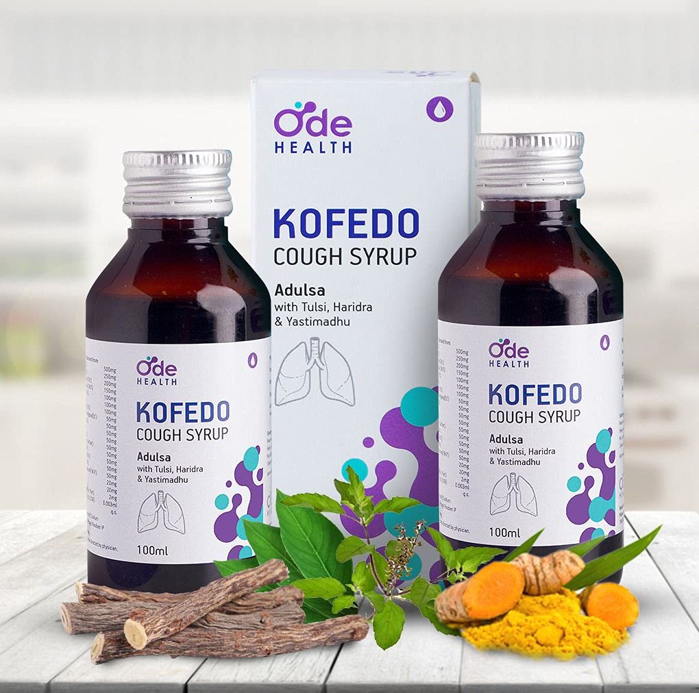 Instant Cough Relief for Kids & Adults!! Kofedo Adulsa Cough Syrup. For Dry Cough, Wet Cough, Smoker's Cough & Allergic Cough. Non Alcoholic. Non Drowsy. Ayurvedic formula with goodness of Adulsa, Tulsi, Haldi & Yashtimadhu. (100 ml, Pack of 2)