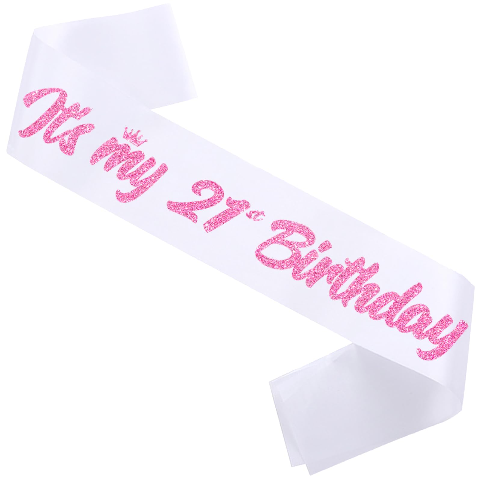 FSJJLLU ‘It's My 21st Birthday' Sash White with Glitter Pink Letters-21st Birthday Sash for Girls Funny Birthday Party Favors Supplies