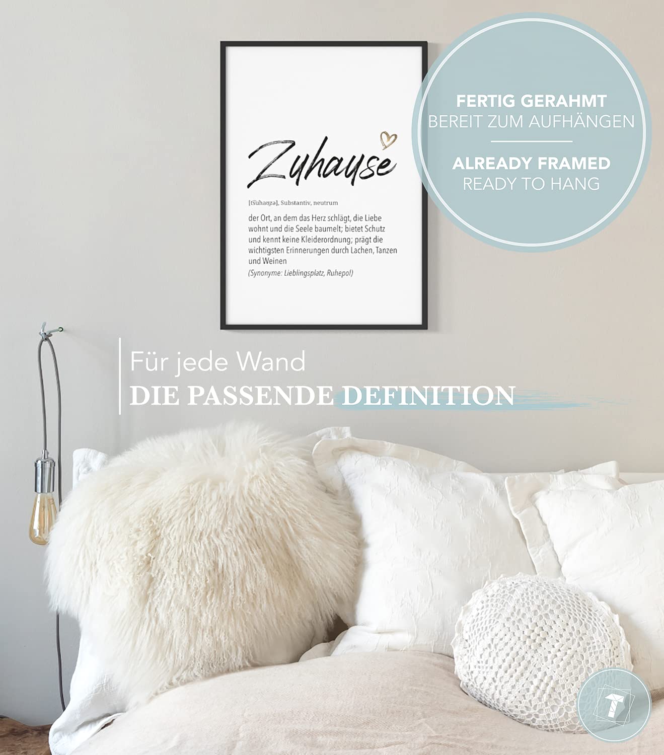 Papierschmiede® Herz Definition: Zuhause, A2 fertig gerahmt (Rahmen: Material und Farbe wählbar), Bild Home Kunstdruck Familie, Poster für Wohnzimmer, Wandbild Wanddeko Geschenk Geburtstag Einweihung