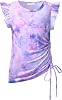 Perfashion Girls FlutterLong Sleeve Cotton T-Shirts Side Drawstring Tunic Blouse Round Neck Casual Tops for 4-13Years