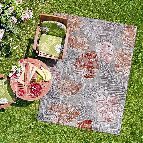 CAMILSON Indoor Outdoor Rug, Multi 7’10”x10’ Leaf Tropical Botanical Area