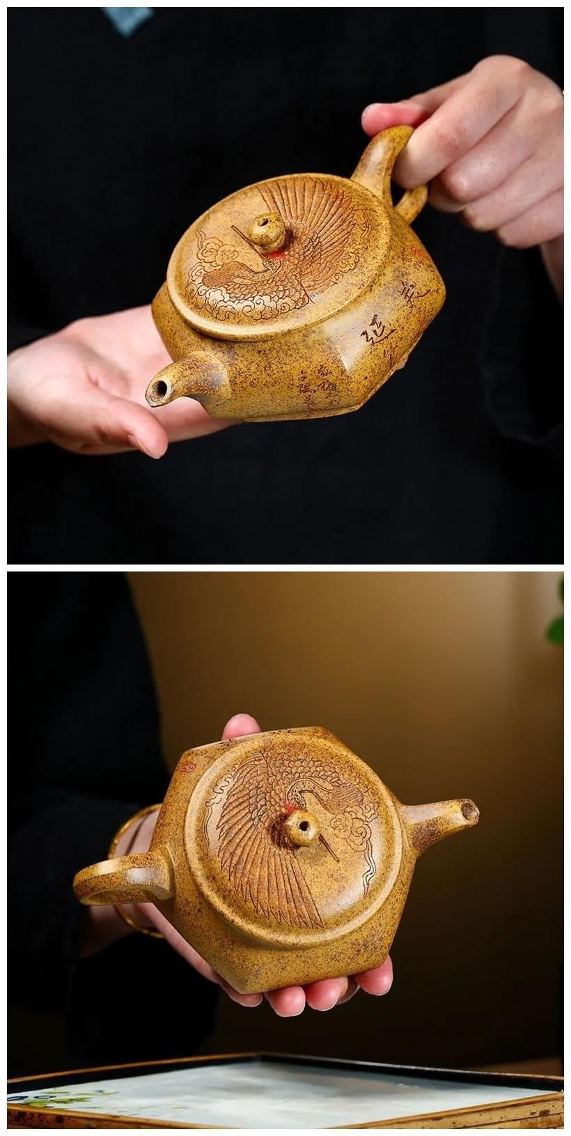 Zestaw do herbaty popołudniowej, chiński zestaw do herbaty Zisha, 210 ml, ręcznie robiony zestaw do herbaty Yixing w kształcie sześciokąta, fioletowy, gliniany czajnik