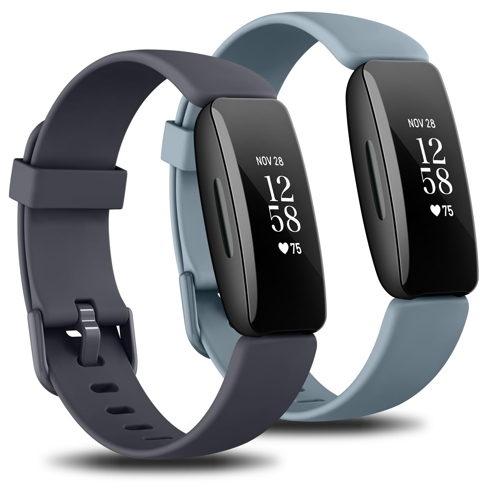 Mugust Pack 2 Straps Compatible with Fitbit Inspire 2 Straps Women Men,Soft Silicone Sport Replacement for Fitbit Inspire 2 Only.[NOT for Fitbit Inspire/Fitbit Inspire HR] (Blue Gray+Midnight Blue)