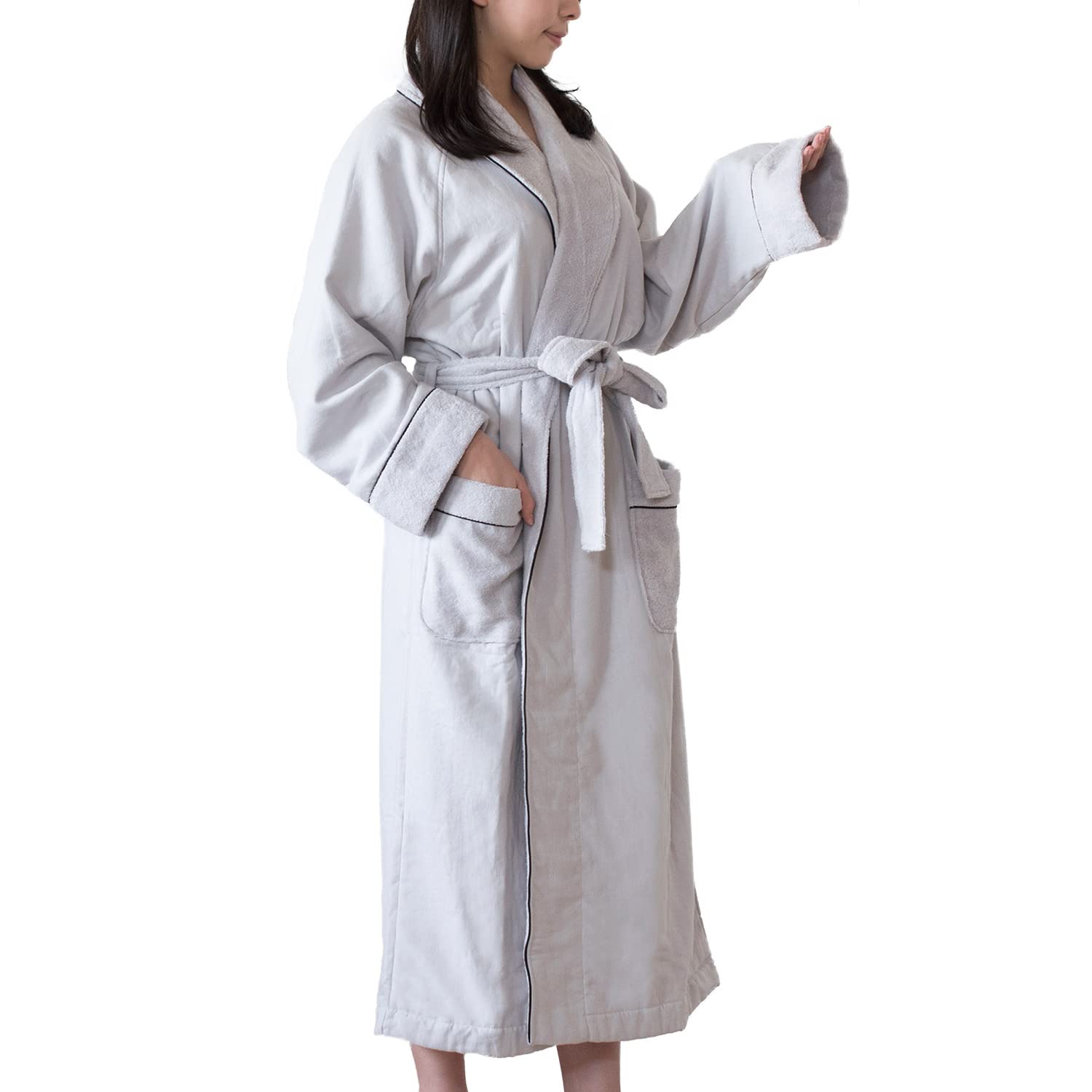 Bloom Imabari Fit-Use Bathrobe Gown, Men's, Women's, Unisex, Towel Fabric, Gauze Fabric, 100% Cotton, Lightweight, Moisturizing, Thermal, Water-Absorbent, Quick-Dry, Made in Japan Medium gray