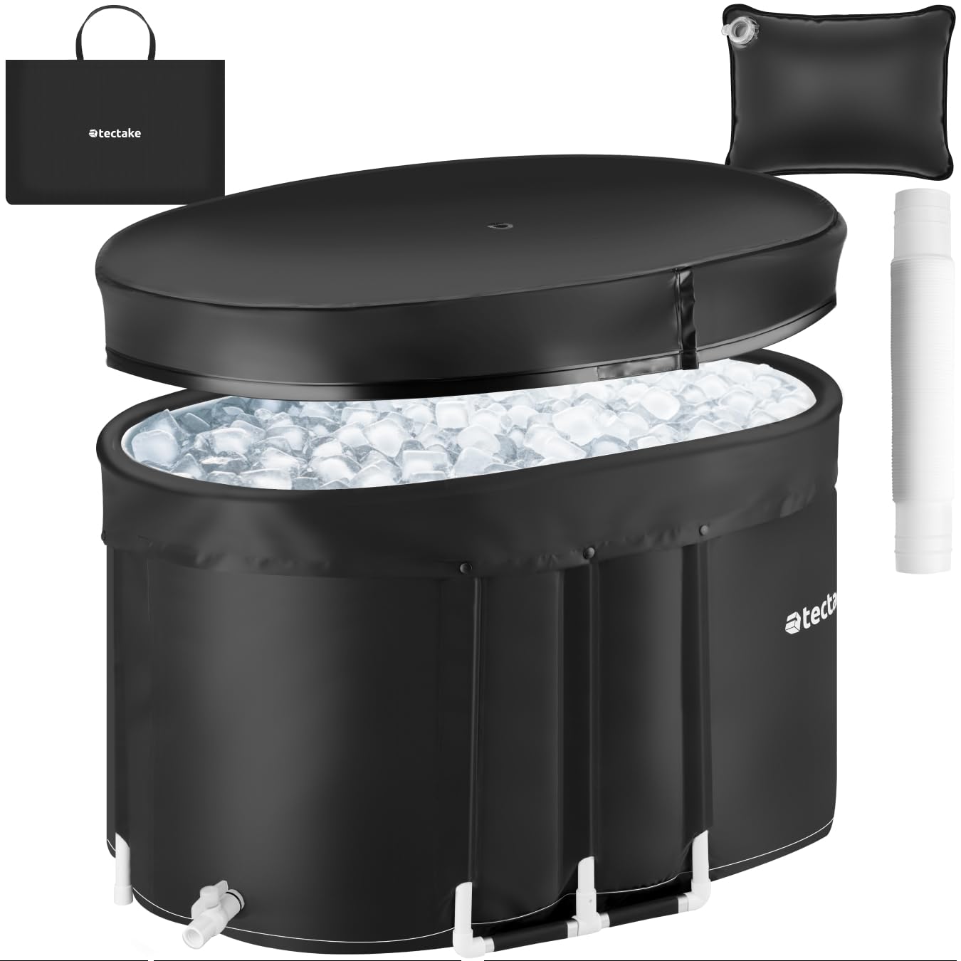 tectake® Baignoire à glace 105 x 70 x 66 cm Bain nordique 375 Litres Bain froid, Sac de transport et Coussin d’eau Baignoire pliable adulte Ice bath Recuperation musculaire Cryothérapie Sport maison