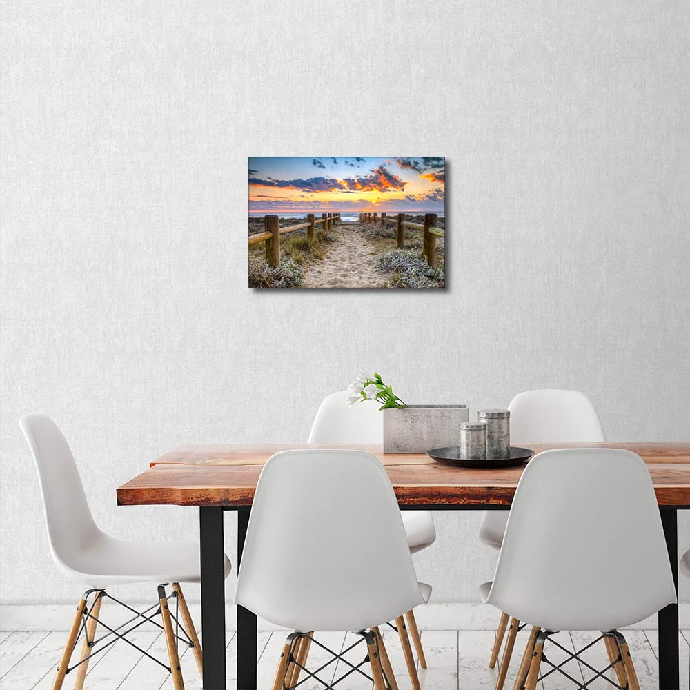 Canvas Wall Art Sand Path to Sea Coast at Sunset Landscape Painting Seaside Picture for Living Room Bedroom Home Decor Framed Ready to Hang 8x12in - Image 2