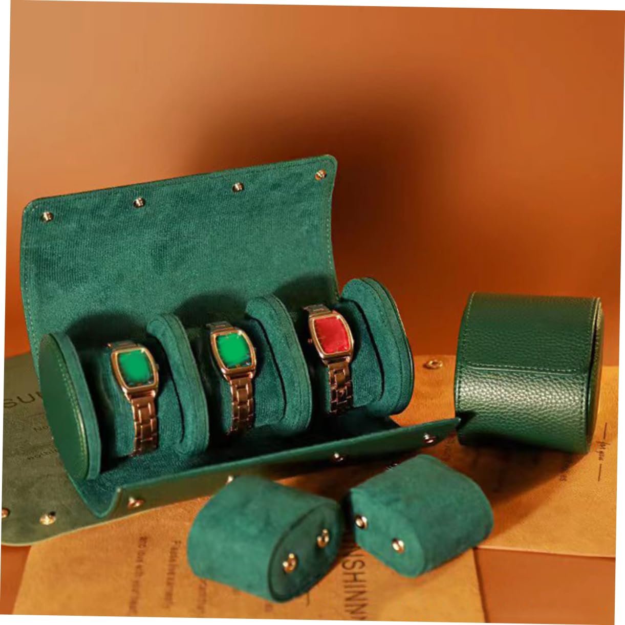 Caja de Reloj Portátil de Piel Pu Verde para Viaje