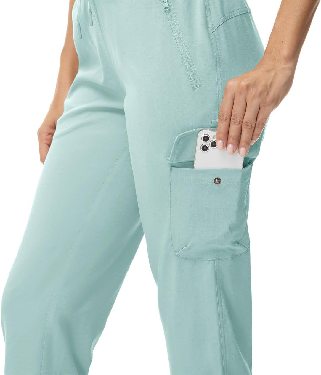 YSENTO Womens Cargo Capri Pants with Pockets Hiking Summer Shorts Lightweight Quick Dry Athletic Joggers Grey Blue L - Image 6