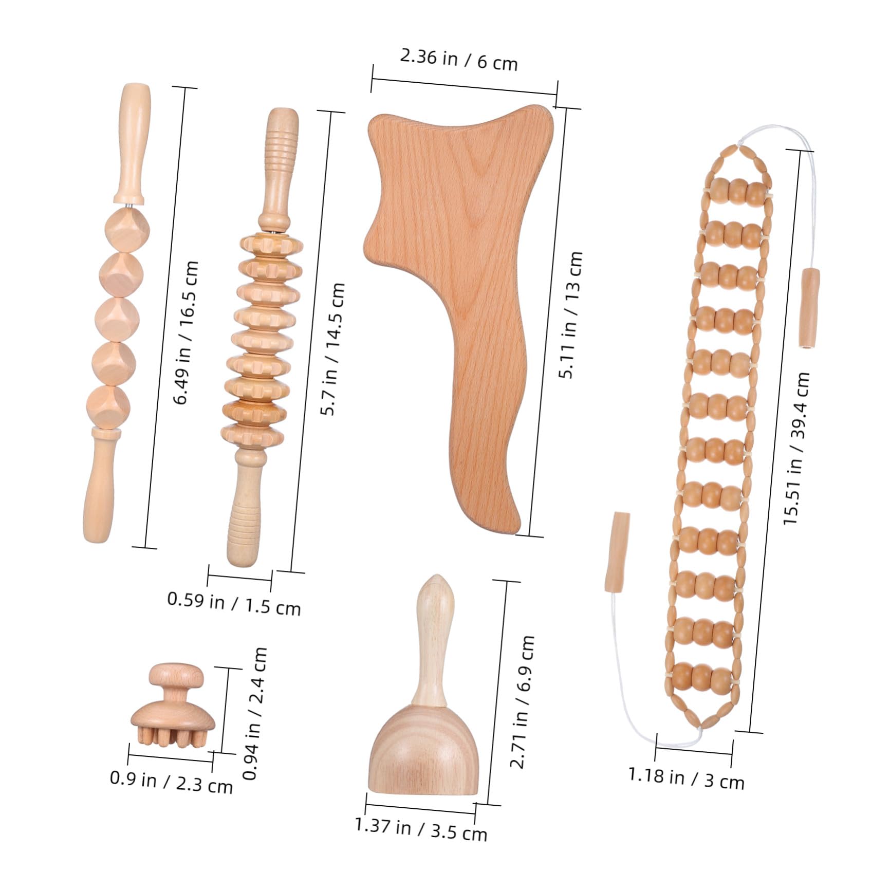 Juego De 6 Herramientas De Masaje De Madera Terapias De Rodillo y Tabla De Contorno Para Alivio De Tensión