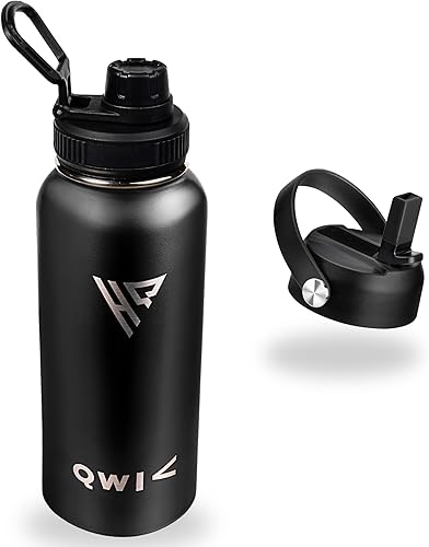 Botella de agua aislada de acero inoxidable de 32 onzas Diseño de doble tapa a prueba de fugas Fácil de limpiar, duradera, perfecta para oficina,