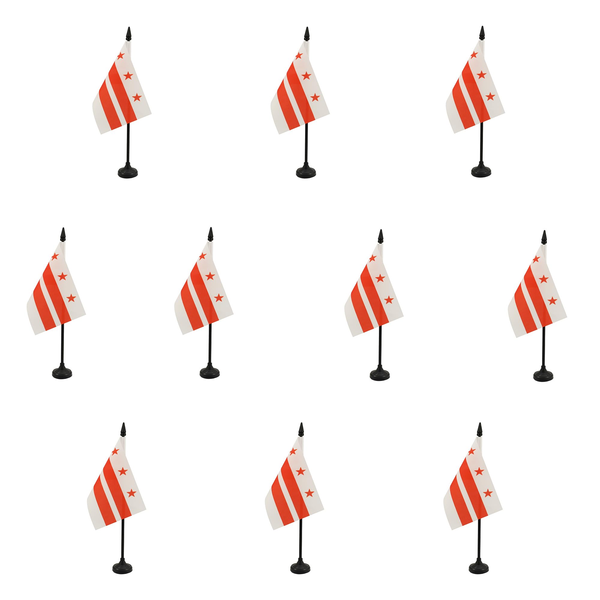 AZ FLAG - Set of 10 Washington DC Table Flag 4'' x 6'' - 10 Small District of Columbia Office Flags 100% Polyester 15 x 10 cm - Mini Desk Flag with 10'' Pole and Black Plastic Base