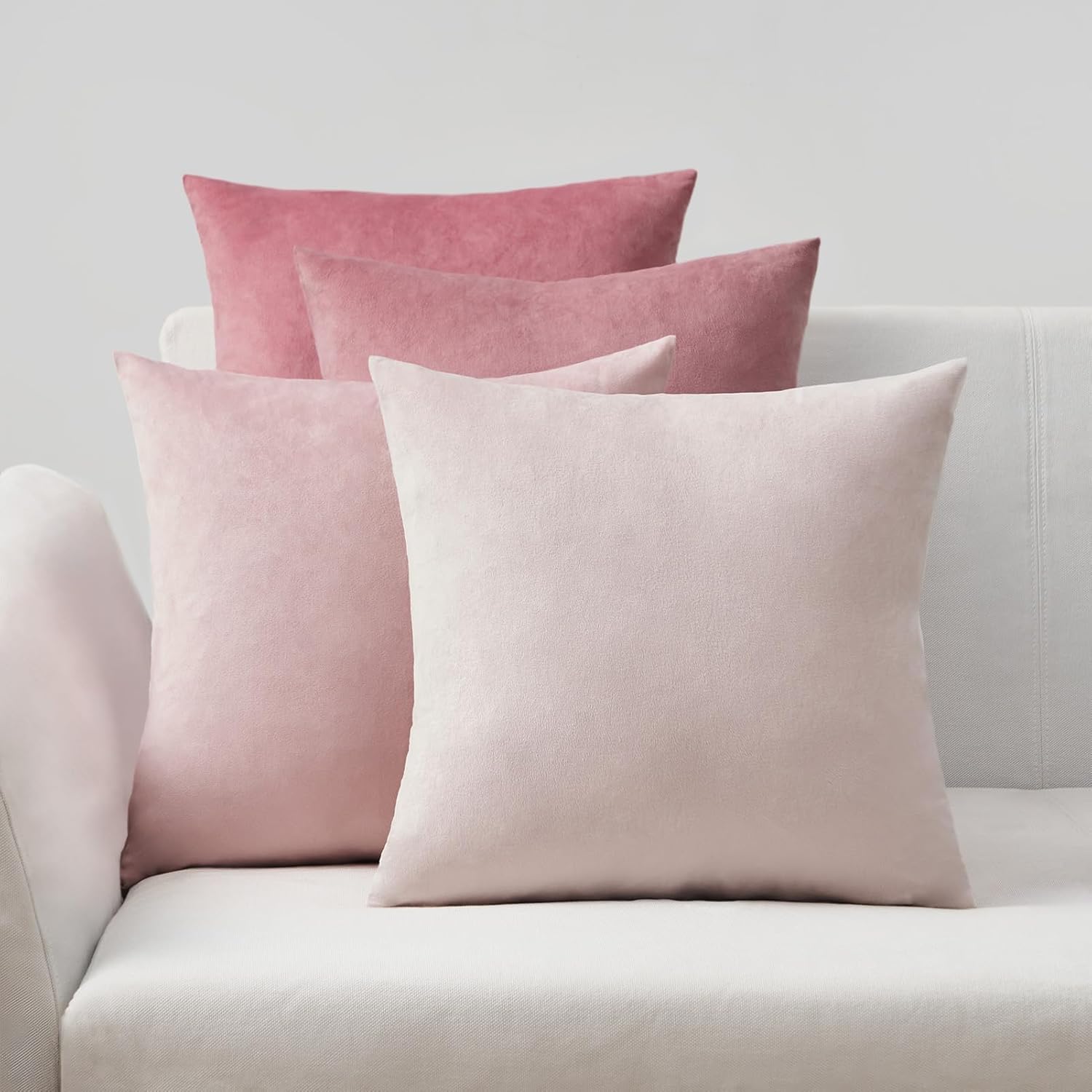 Topfinel 60 x 60 cm, Set of 4 Pink Gradient Velvet Pillow Covers for Sofa Bedroom Living Room Bed