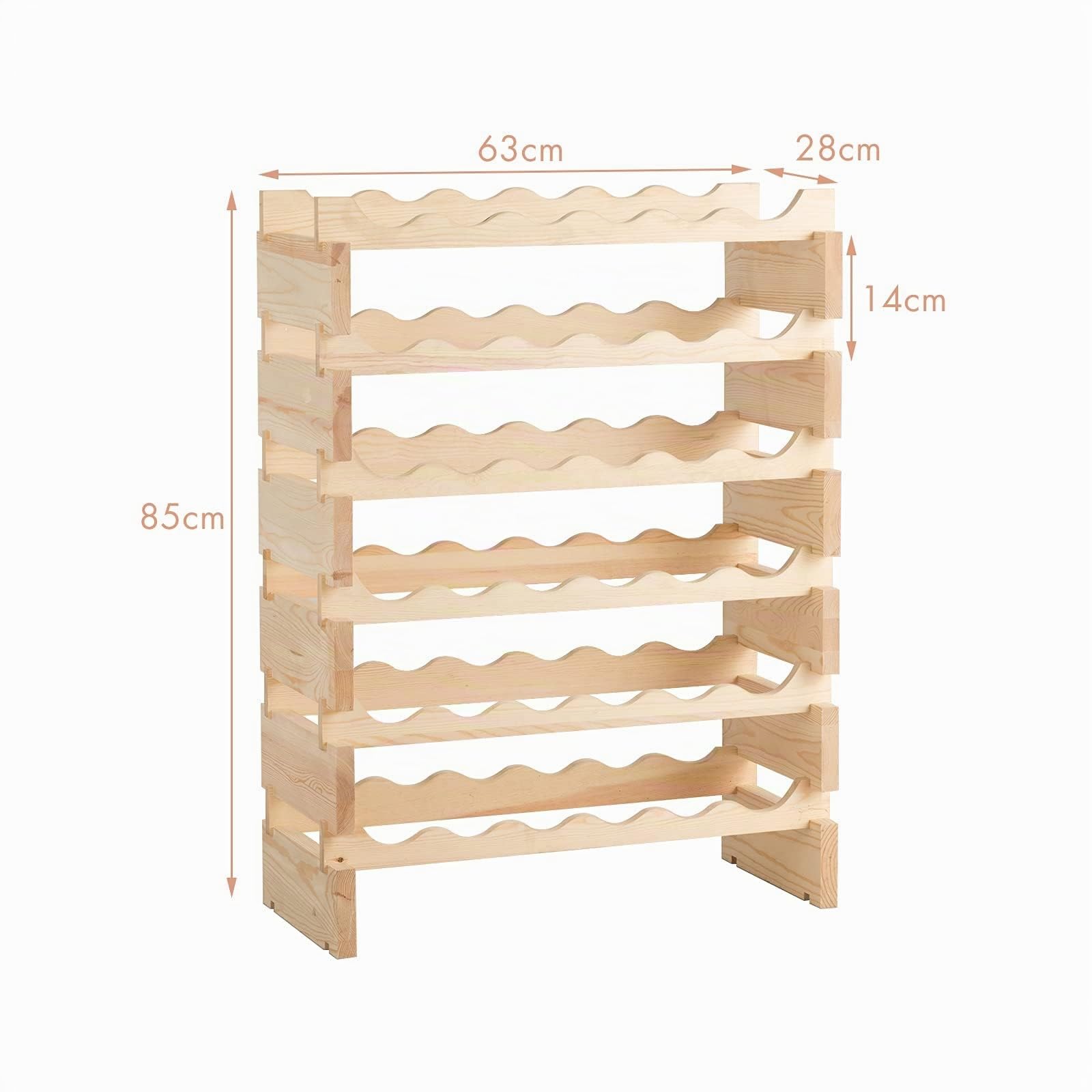 GYMAX Portabottiglie Vino in Legno di Pino, Cantinetta Vino con 6 Ripiani, per 36/72 Bottiglie di Vino, Porta Bottiglie di Vino da Terra, per Cantina, Sala da Pranzo, Bar (63 x 28 x 85 cm)