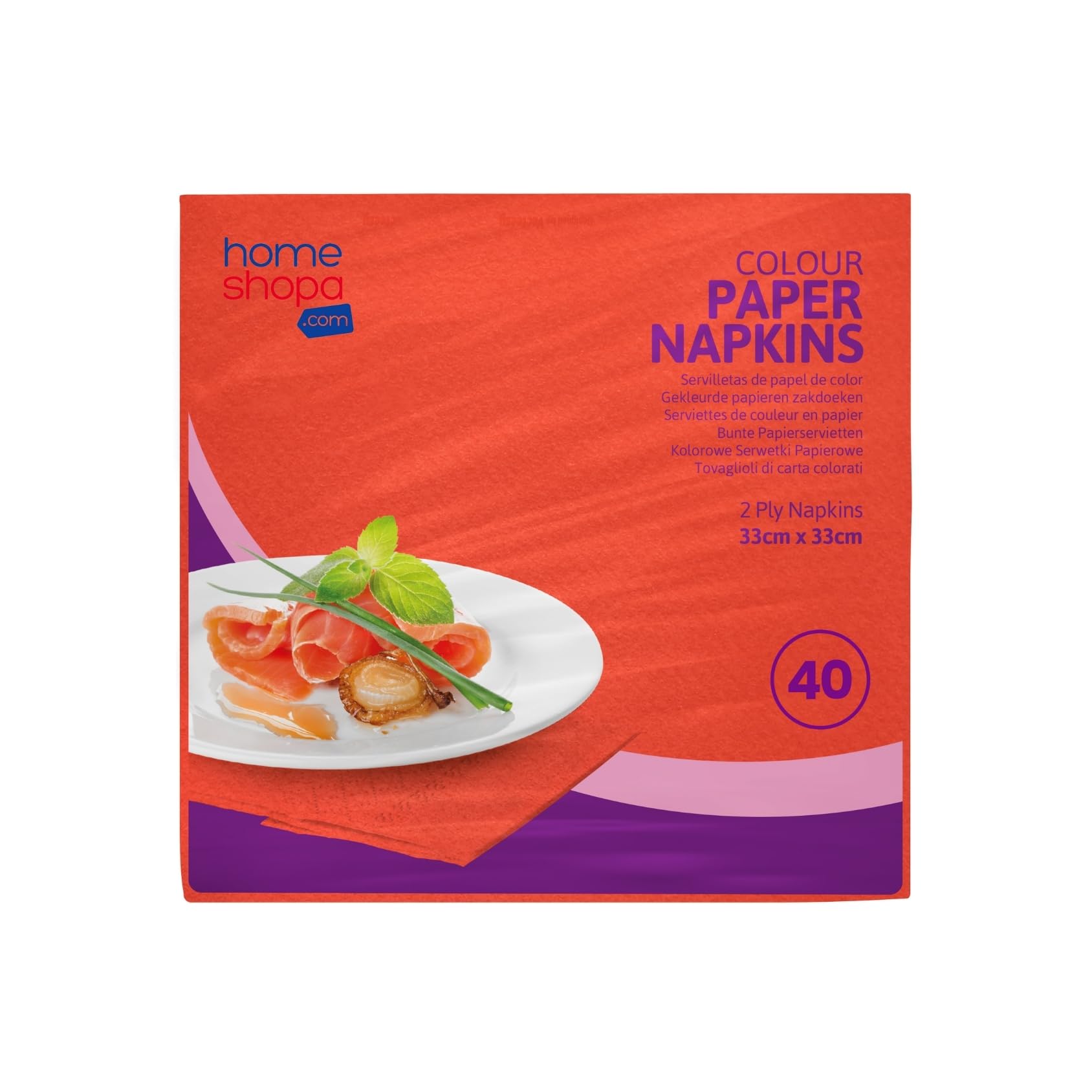 HOMESHOPA Disposable Paper Napkins, Pk 40, Red 2-Ply 33X33cm Soft & Strong Paper Serviettes for All Occasions, Everyday Tissues for Cleaning Spills Wiping Surfaces Personal Hygiene