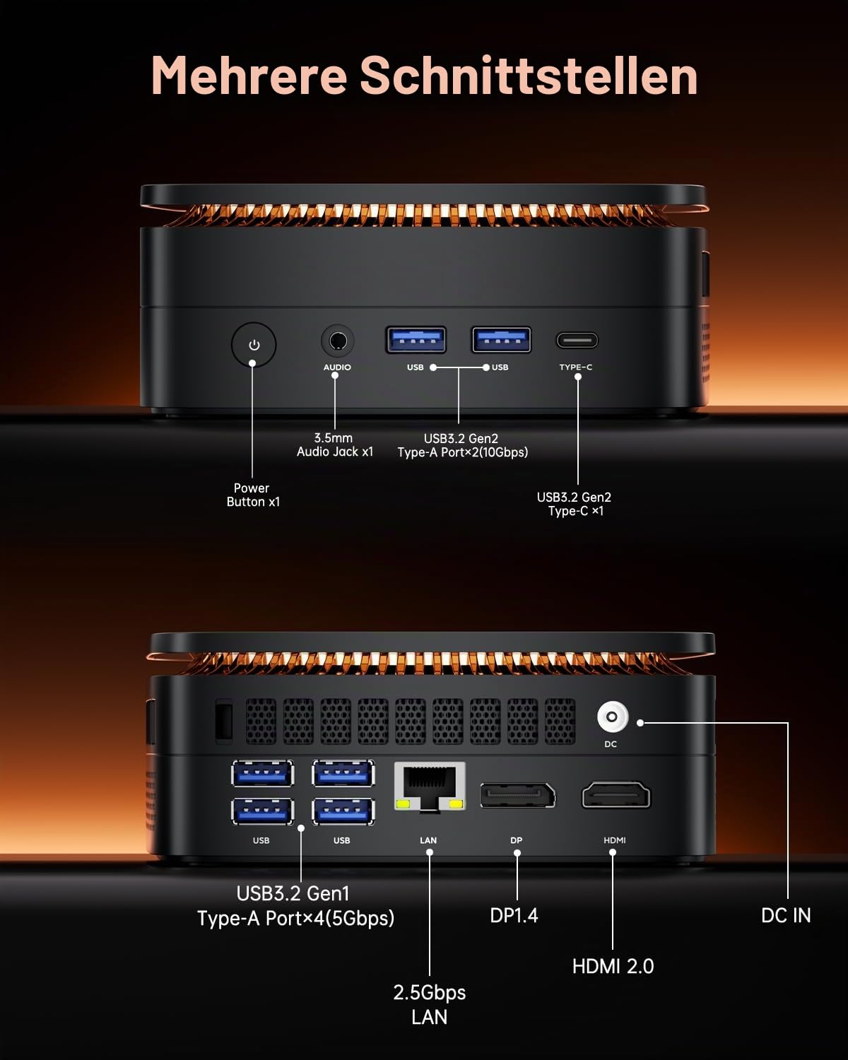 NiPoGi Hyper H1 Mini PC W11 PRO ΑΜD Ryzen 7 7735HS (Max 4.75GHz, 8C/16T, Übertrifft den 7730U) 24GB LPDDR5 5500MHz/1TB M.2 NVMe SSD, Desktop PC für Büro Gaming 4K Triple Display/WiFi 6/BT 5.2/VESA