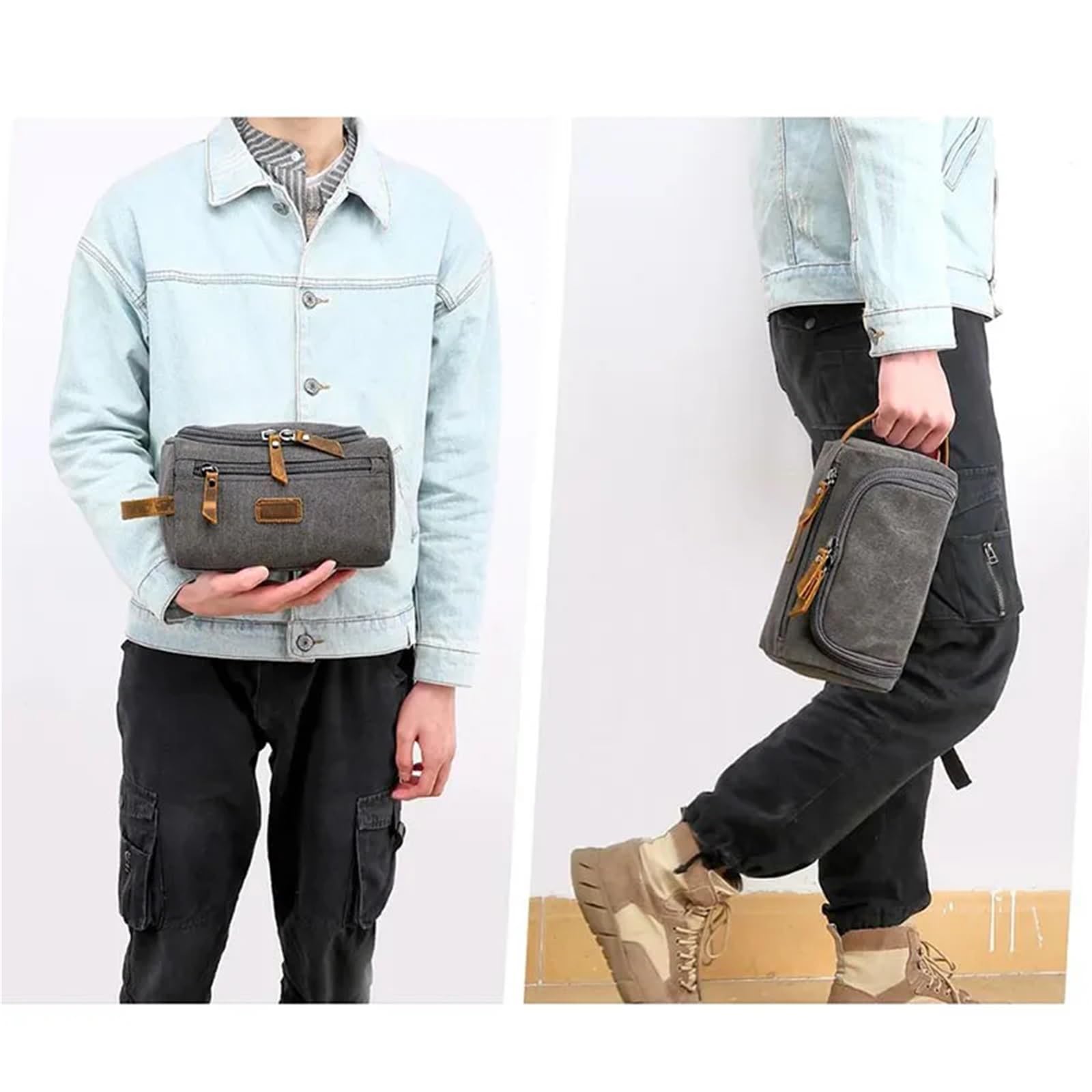 Neceser Estuche de maquillaje de lona for hombre, bolso de mano con bolsillo, billetera for mujer, llaves, bolso de mano for hombre, bolsa de mano con cierre, neceser, bolso de muñeca Para Hombre(Blac