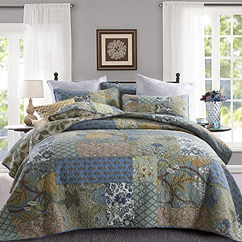 Yvooxny-Quilt-Set-Queen-Bedspread-Reversible-Green-Farmhouse-Garden-Coverlet-Real-Patchwork-Quilt-Set-for-All-Seasons-Bohemian-Floral-Pattern-Queen-Size Yvooxny Quilt Set Queen Bedspread Reversible Green Farmhouse Garden Coverlet Real Patchwork Quilt Set for All Seasons Bohemian Floral Pattern Queen Size