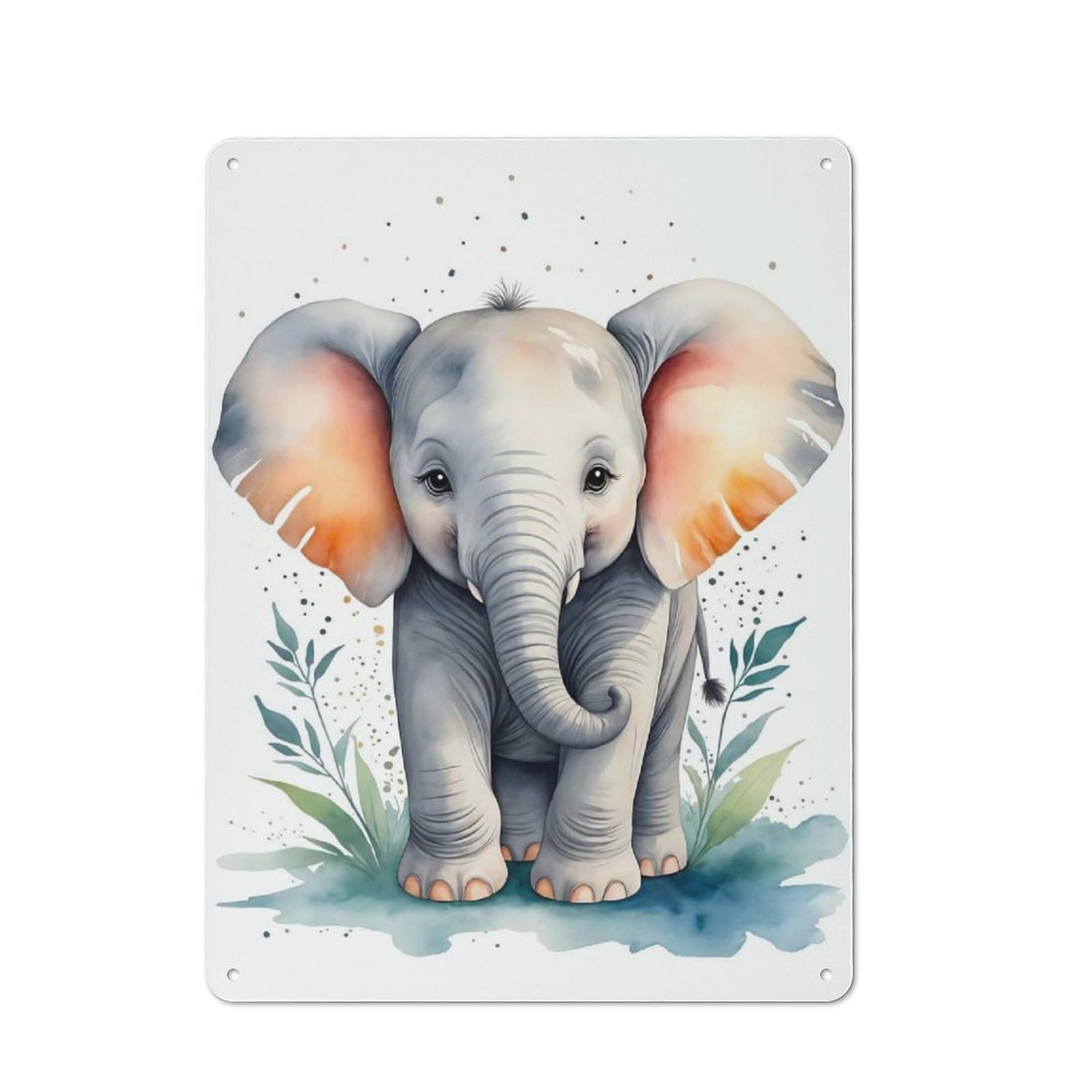 Junmoney Style-9 Cute Elephant Watercolor Rustic Metal Sign 40X30cm, Barn Style Farmhouse Wall Decor For Kitchen, Cottage, Porch Or Garden Room