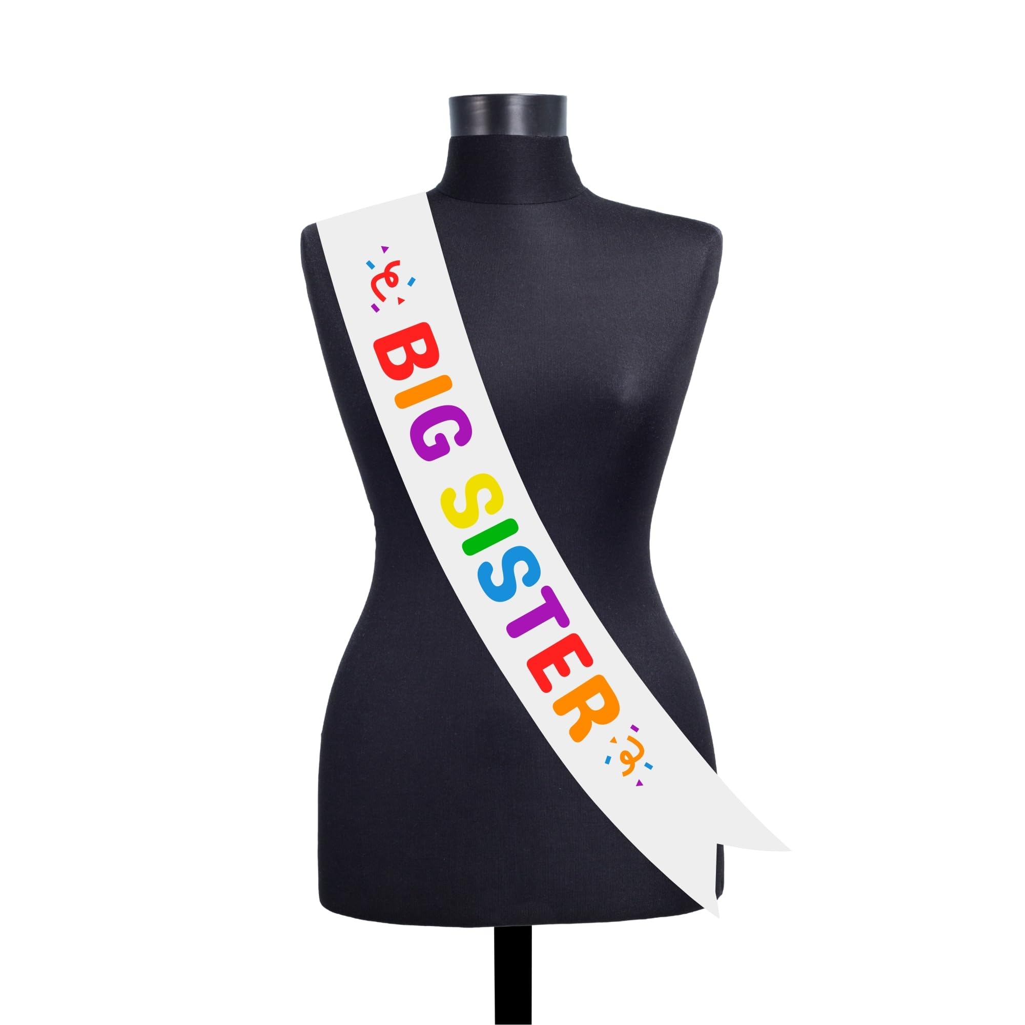 GogirgitGogirgit Big Sister Sash for Girls, Multicolor Rainbow Print | Birthday Party Sash for Kids | Pink & White Satin Fabric, 3.7 Inch Wide | 25 Inch Front & Back Length - Pack of 1 (Big Sis White)