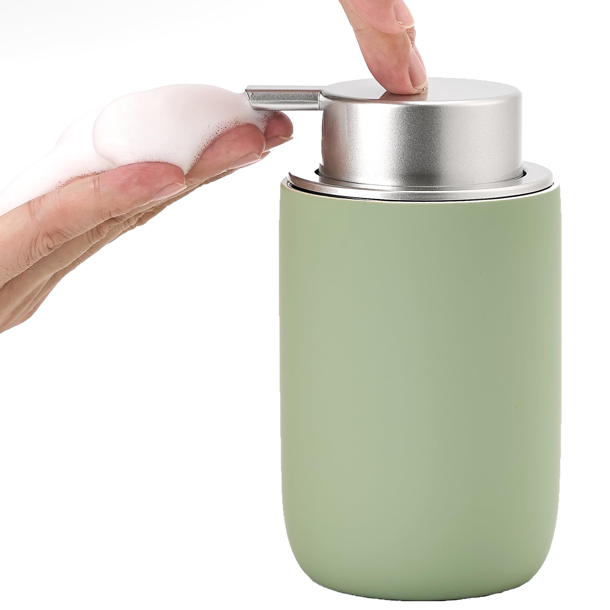 Dispensador de Jabón Espumoso, dispensador de espuma de 12oz de cerámica, dispensador de jabón de manos espumoso para baño, botella de jabón moderna rellenable verde para lavado de manos