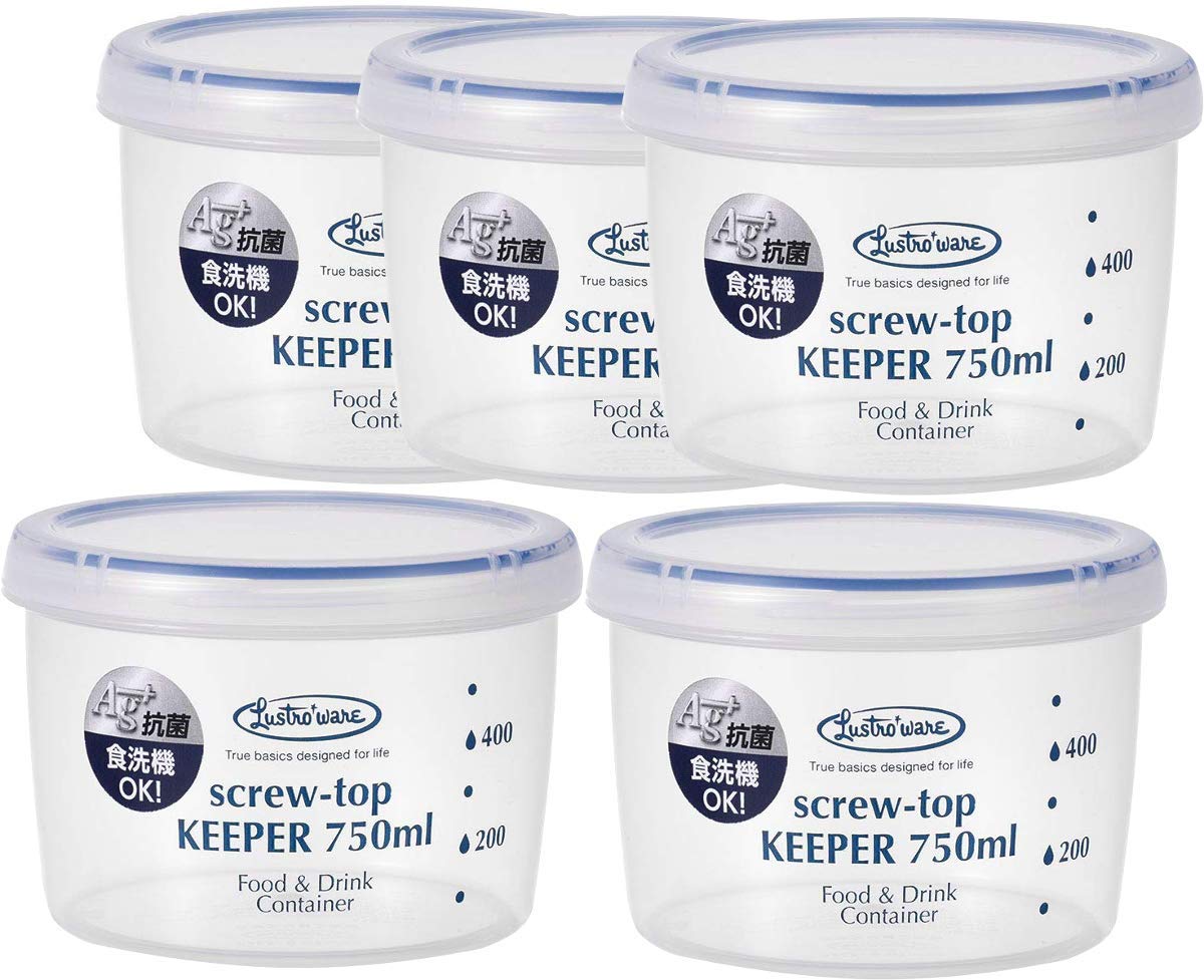 Iwasaki Industrial LSX310 Antibacterial Round Storage Container, Screw Top Keeper, Shallow Type, Clear, 25.5 gal (750 L), Set of 5