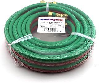 WeldingCity 25-ft 1/4" Grade-T Red and Green Rubber Twin Hose B-B Fittings for Oxygen/Acetylene, Propane and Other Alternative Fuel Gas in Welding, Cutting and Heating
