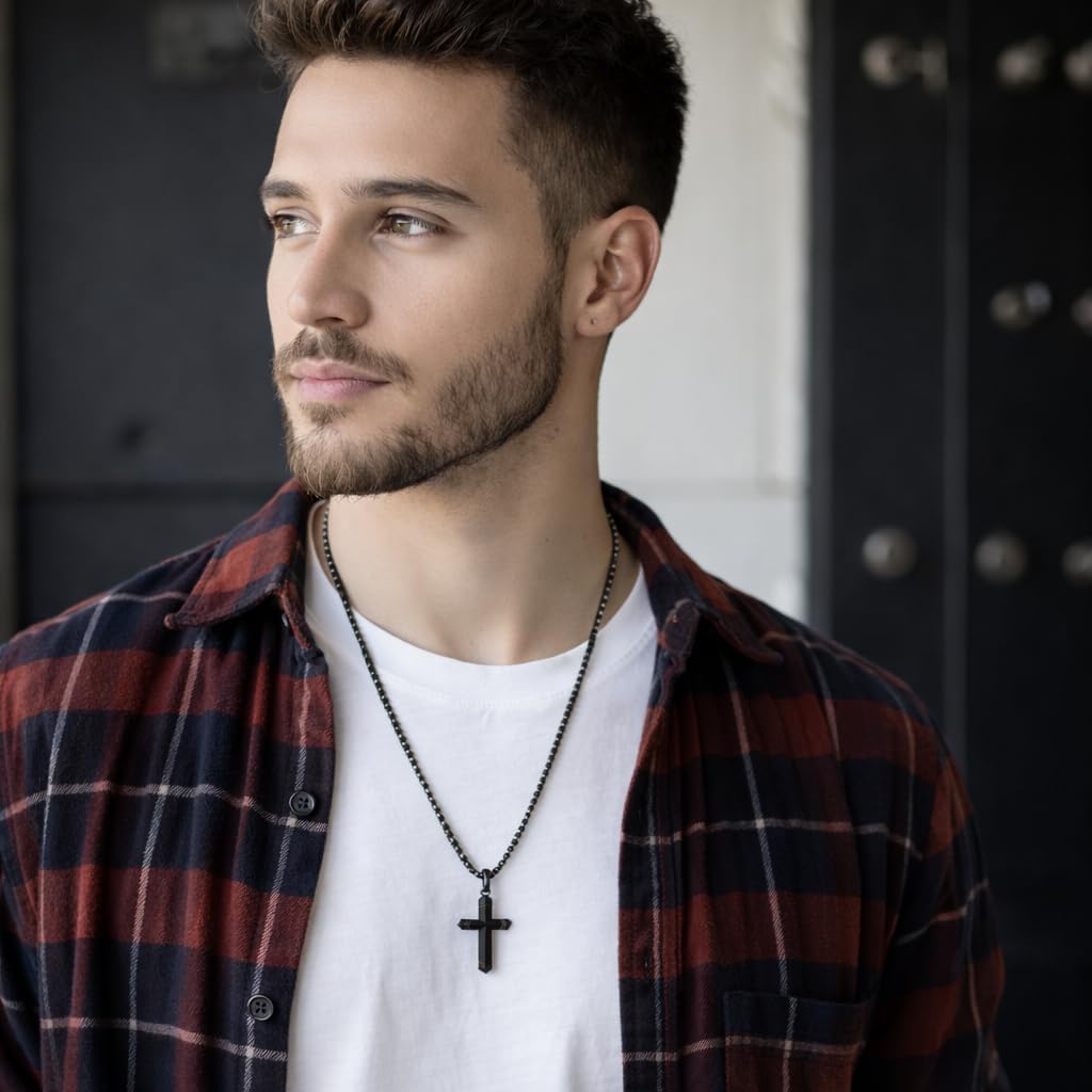 PERDANA Mens Cross Necklaces - Wooden Cross Necklace For Men - Stainless Steel Gift For Husband, Father, Son, Brother, Easter, Birthday, Includes Necklace 24" Box Chain - Image 3