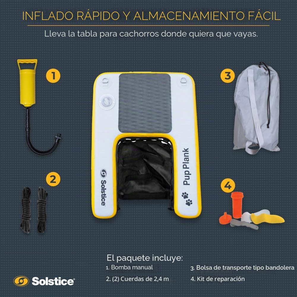 Solstice Tablón Inflable para Cachorros, rampa de Agua para Perros para Barcos y muelles, tamaño Mini, Capacidad de 30 Libras, Plataforma Flotante para Mascotas para Lago, río, Playa y Piscina