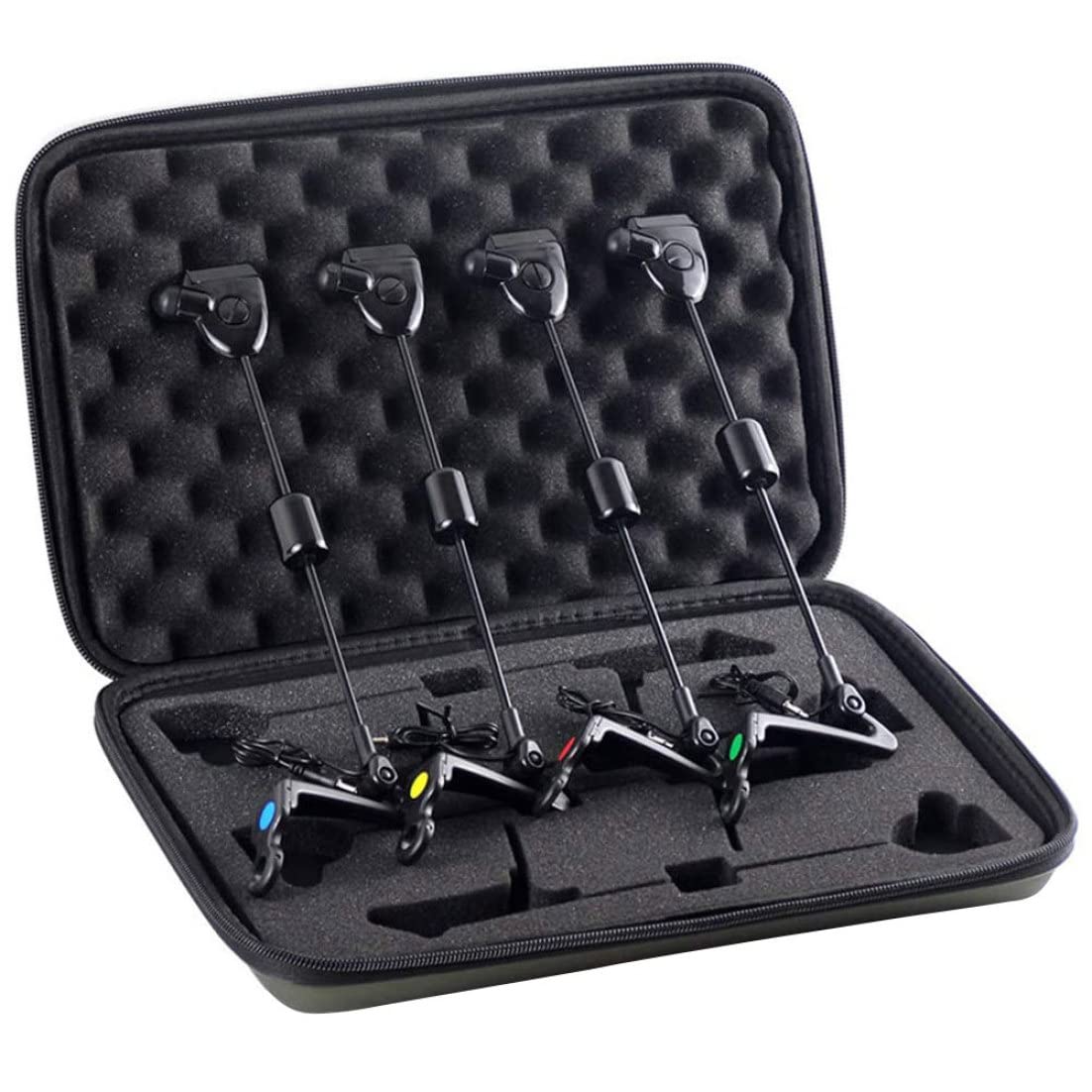 NIDONE Alarma de mordedura indicadora iluminada de Pesca, Alarma de Pesca LED Indicador Iluminado Herramientas de Pesca de Carpas Accesorio en Estuche con Cremallera Negro 4pcs