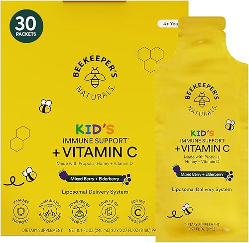 Miniatura 7 de Beekeeper's Naturals Kit de apoyo inmunológico  Spray de propóleo para la garganta - Gotas de miel para la tos - Vitamina C liposomal  Alivio eficaz