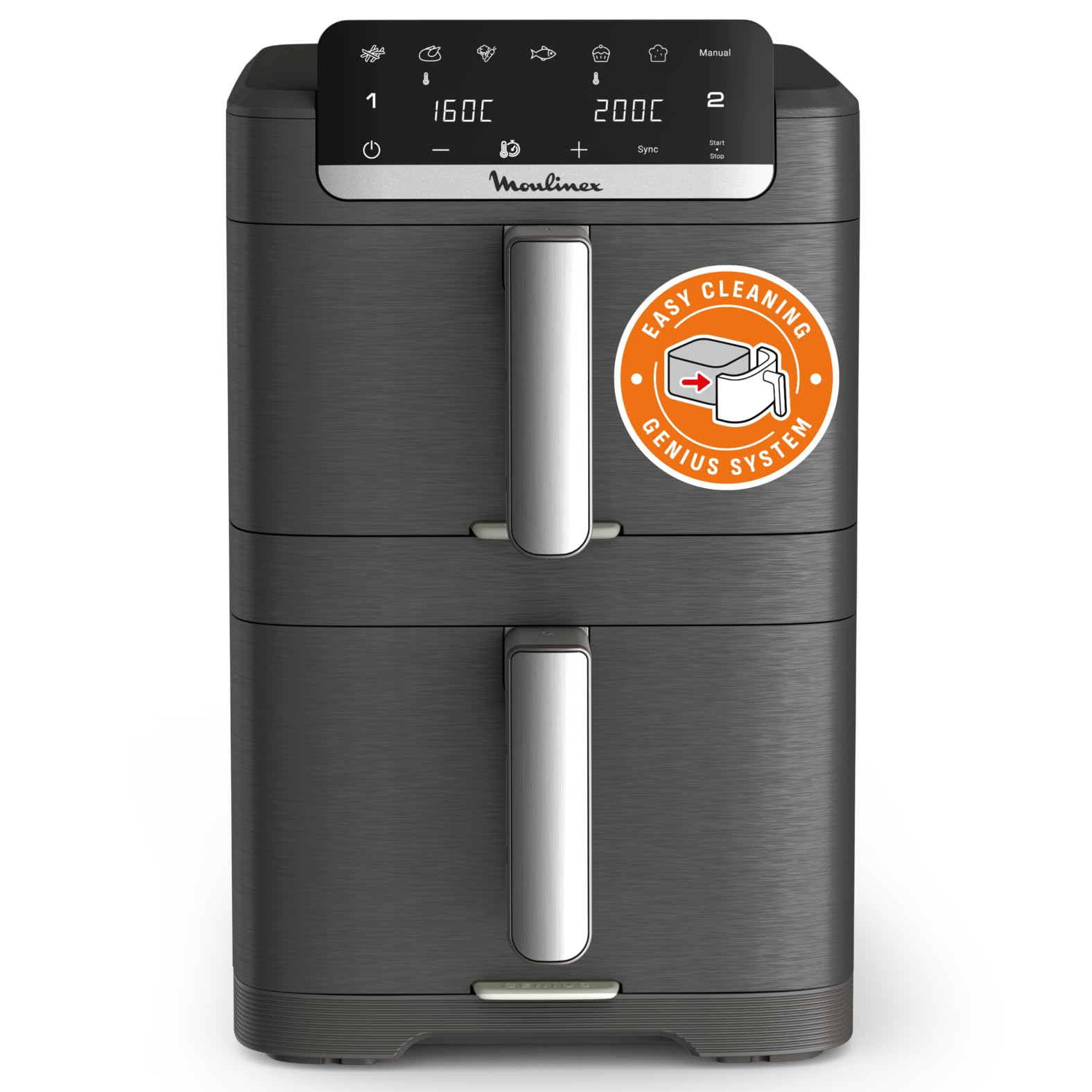 Moulinex Easy Fry Crispy Stack, Friggitrice ad Aria Verticale con Doppia Resistenza, Salvaspazio, Cottura ad Aria Uniforme e Croccante, Frontale Rimovibile, EZ756HF0
