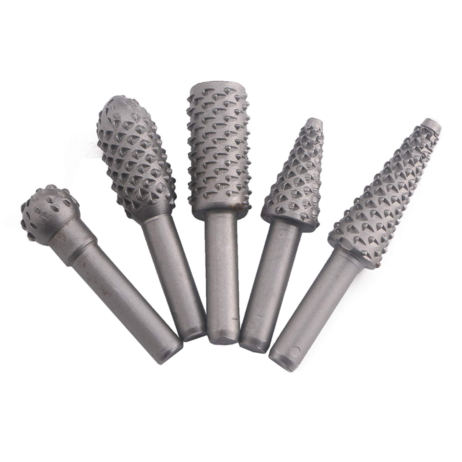 PiWine Feilen-Set, Metallfeilen-Set, 5-teilig, Holzbearbeitung, Drehgrat, Holzschnitzerei, Raspel, Bohrer-Set, 6 mm Schaft, grobverzahnte, robuste Feile